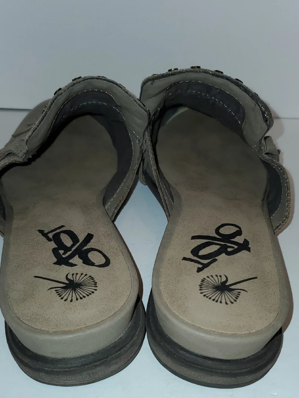 OTBT Gleam Leather Fringe Mules In Taupe Size 7.5M - Picture 5 of 11